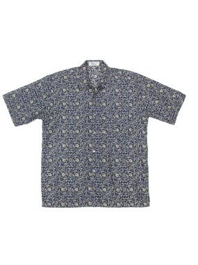 BALI Batik Blue Yellow Star of David Floral Short Sleeve Mens Shirt sz L /450